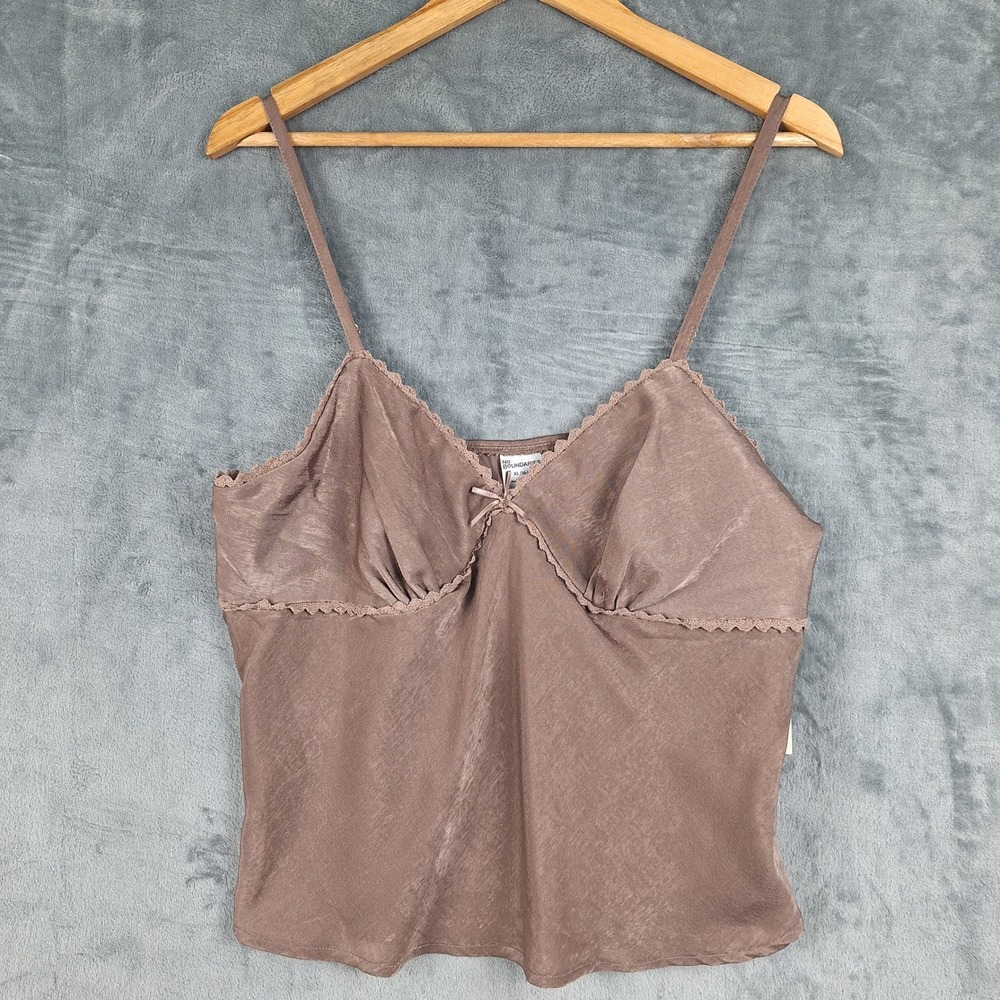 Womens Top XL Brown Fairy Grunge Babydoll Y2K Coquette Satin Cami Goblin Crochet